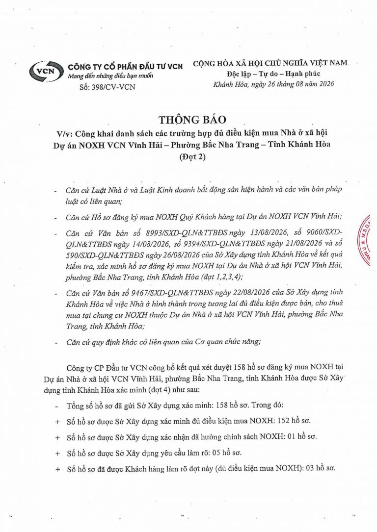 26.08.26. Cấp 2. Cv Số 398 Thông Báo Công Khai Danh Sách Các Trường Hợp đủ điều Kiện Mua Noxh Vĩnh Hải (Đợt 2) Images 0
